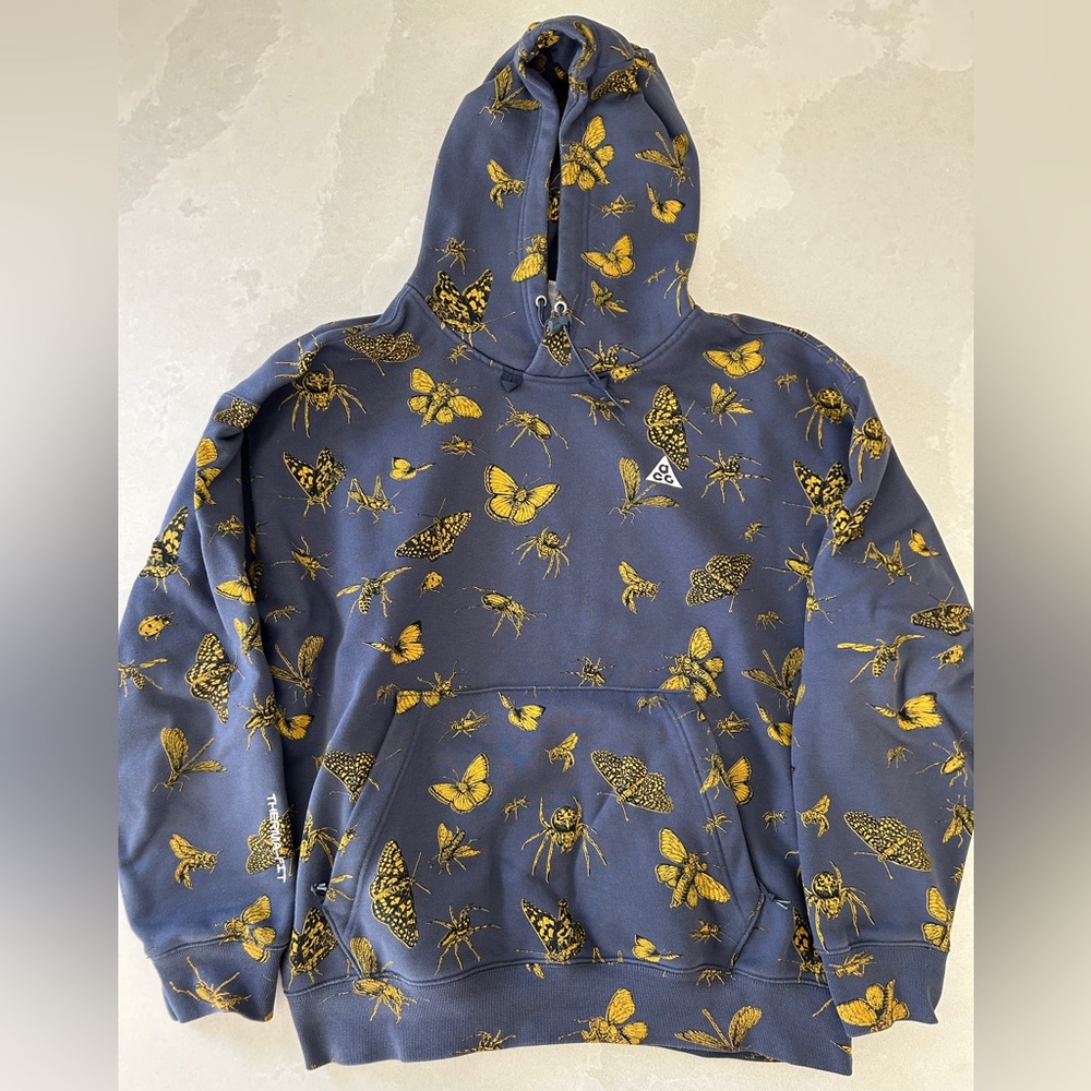 Navy Blue Hoodie with Gold Insect Print